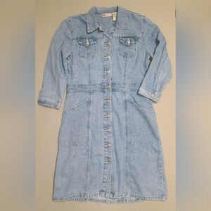 Faded Glory Women's Denim Shift Dress Size M Blue Collard Button 90s Y2K